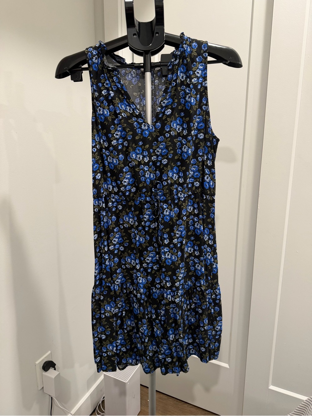 GAP Black Mini Dress with Blue Floral Print